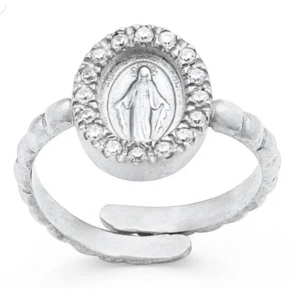Sterling Silver 925 Ring Religious Miraculous Medal Made In Italy Adjustable NEW - Picture 2 of 10